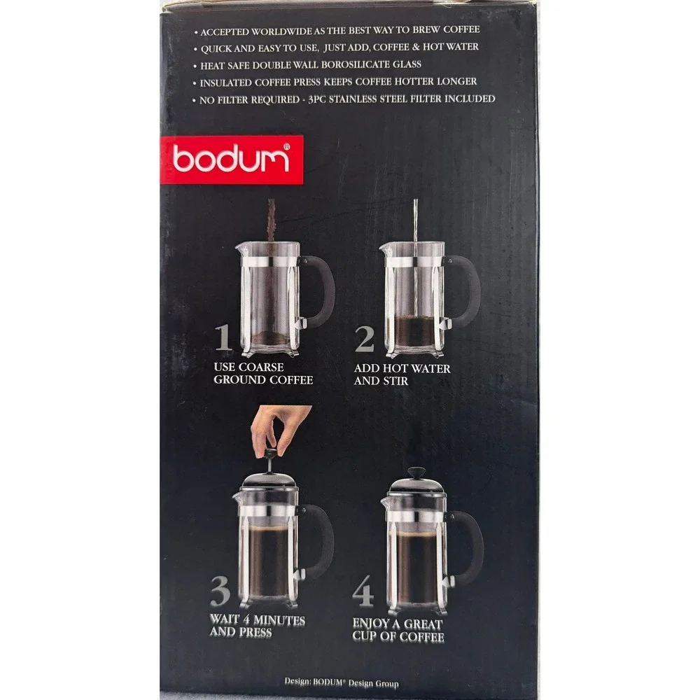 Bodum Chambord Double Wall French Press Coffee Maker 34oz 8 Cup Chrome 10573-16